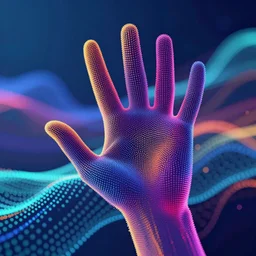 waving particle dot technology, vibrant colors, illustration, highly detailed, octane render, trending artstation, wave moving dots, shallow depth of field, digital painting, cinematic lighting, hi - tech, flow particles dot, photorealism, big data, concept art, epic, design