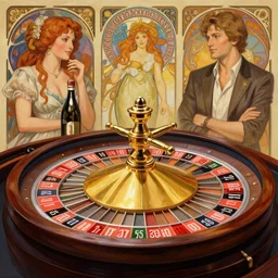 a casino roulette, gambling, highly detailed, digital painting, smooth, sharp focus, illustration, art by artgerm and alphonse mucha, high definition digital art, in the style of ross tran and ilya kuvshinov