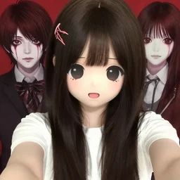 a kawaii woman, hyper detailed, in the style of junji ito and and junji ito and junji ito, selfie