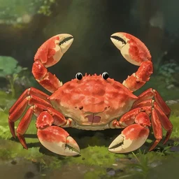 A portrait of a crab, in the style of Studio Ghibli, 4k, fantasy, D&D, traditional art, highly detailed, full body shot, shallow depth of field, bokeh, professional lighting