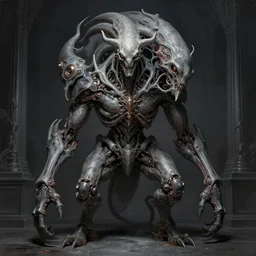 professional concept art symmetrical portrait of a horrendous mechanical predatory species in a dark room by artgerm and greg rutkowski. an intricate, elegant, highly detailed digital painting, abstraction, concept art, smooth, sharp focus, illustration, in the style of cam sykes.