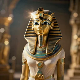 egyptian queen, cinematic lighting, ray tracing, octane render, long lens, shallow depth of field, bokeh, anamorphic lens flare, 8 k, hyper detailed, 3 5 mm film grain
