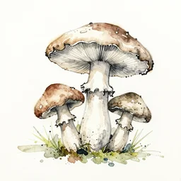 jean - baptiste monge water color on white paper watercolor sketch of mushrooms hard edges, pencil lines, drips, runs, spatter
