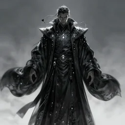 a beautiful digital artwork depicting a powerful sorcerer in a glowing black robe, mystical, intense, concept art, matte painting, 4 k, detailed