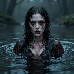 michelle waterson emerging from water, horror, stylized, artgerm, artstation, hd, cgsociety, cgi, realistic, dramatic, cinematic, artistic, trending, detailed