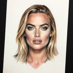 tattoo design sketch with double exposure effect, margot robbie face and beautiful mountains, in the style of matteo pasqualin, amazing detail