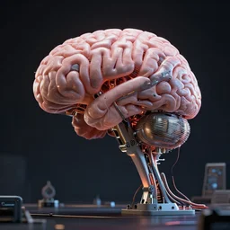 octane render of artificial intelligence becomes a conscious sentient brain connected to a machine by h.r. giger and seb mckinnon