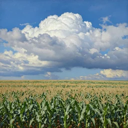 corn fields blue sky clouds olof krans oil on board