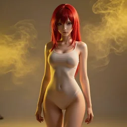 slim anime girl, 20yo, red ress  high detail, studio, smoke, sharp, yellow light,