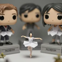 beautiful three point perspective film still of funko pop origami ballet in ronin meets holly herndon, extreme closeup portrait in style of frontiers in miniature porcelain photography fashion architectural art studio seinen manga edition, miniature origami figurine, pointe pose, eye contact, tilt shift mirror style scene background, soft lighting, kodak portra 4 0 0, 8 k, macro, cinematic style by emmanuel lubezki