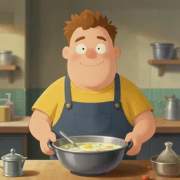 pickle rick serving in a soup kitchen, pickle rick serving soup, kindness, detailed portrait, matte painting