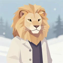 aesthetic albino panther fursona portrait, commission of a anthropomorphic lion on fire, fursona wearing stylish clothes, winter armosphere, pastel simple art, low poly