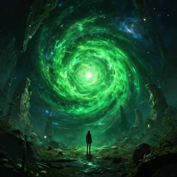 beyond infinity, unreal engine 5, trending on art, fantasy, space, deep colours, green ,