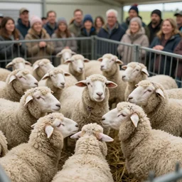 a sheep being placed in a cage as society watches in awe