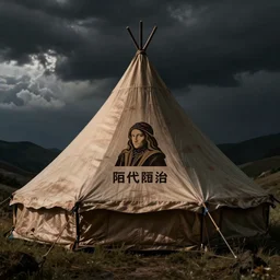 logo of tent, dark, Leonardo da Vinci style