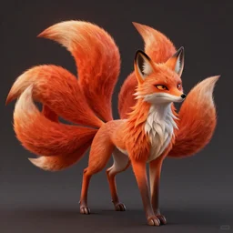 prompt A beautiful red orange kumiho, fluffy nine fox tails, Peter Mohrbacher