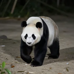 90's Professional Color Photography, Nikon, A panda walking on the beach at night, Summer