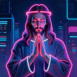 a painting of neon jesus they prayed, cyberpunk
