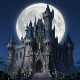castlevania castle, moonlit, studio ghibli, pixar and disney animation, sharp, rendered in unreal engine 5, highly detailed, digital painting, artstation, concept art, smooth, sharp focus, illustration, wide angle, wallpaper, volumetric lighting, art by artgerm and greg rutkowski and bo chen and jin xiaodi