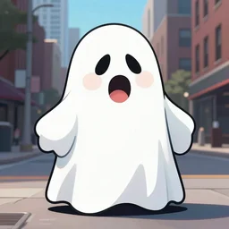 a scary looking but very friendly cartoon ghost in Chicago