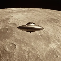a ufo seen on the surface of the moon, vintage photo, old, grainy, sepia