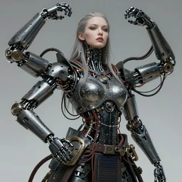beauty cthulhu woman, robotic arms, samurai, lots of cables and wiring, electrical details, trending on artstation, by Hajime Sorayama and Boris Vallejo
