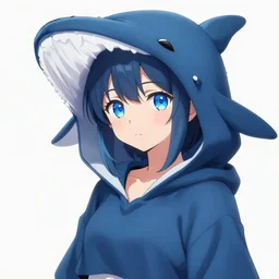 advanced anime character art render, beautiful anime girl wearing a whale skin hoodie outfit ,blue watery eyes, mid close up shot , medium shot, Rossdraws, WLOP , Sakimimichan