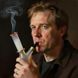 portrait of mark mcgowan smoking a bong, cannabis bong illustration