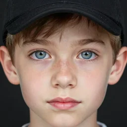 a detailed portrait of a boy with light blue eyeswearing a black cap, realistic and detailed eyes, art illustration, incredibly highly detailed and realistic, 8 k, sharp focus