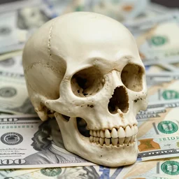 skull on hundred dollar bill