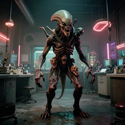 a scary filmic wide shot color ground level angle movie still 3 5 mm film photograph of the full body of a screaming and angry dangerous shape shifting alien creature, with multiple mutated snarling drooling human faces with a grotesque variety of human and animal limbs protruding from its lower torso inside of a 1 9 7 0 s science lab, neon lights, dirty, ektachrome photograph, volumetric lighting, f 8 aperture, cinematic eastman 5 3 8 4 film