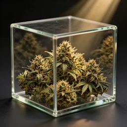 glass box full of cannabis nugs marijuana, beautiful, god rays, octane render, nug pic, ray tracing, 8 k, unreal engine 5