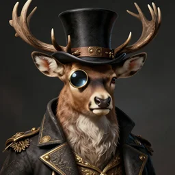 a portrait of a deer lord with monocle and top hat, intricate detail, digital art, trending on artstation