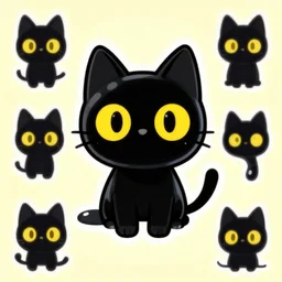 a digital art portrait of black slime cat character design from slime rancher, cute black liquid ink cat with yellow eyes character sheet, 4 k, cartoon art, stickers illustrations, beautiful avatar pictures