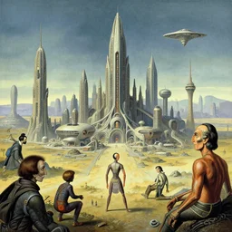 surreal futuristic alien city, rhads. surrealism, michael hutter. ralph mcquarrie, esao andrews, victor enrich, dali