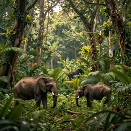vast wilderness of jungle with large mammals, sharp focus, highly detailed, golden hour, cgsociety