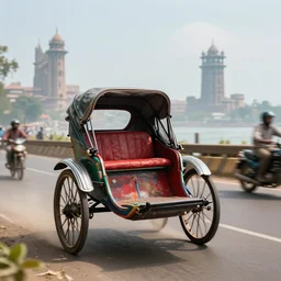 a rickshaw driving through bombay, an epic fantasy, wide shot,, ultrarealistic, detailed, depth of field, crisp details, photorealism, colorful, cinematic, horizon forbidden west