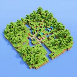 ! dream a 3 d voxel model aerial view of a map of minecraft
