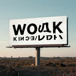 wojak style image written in a an alien language on a distant billboard