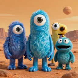 1 9 7 6 synthetic plastic, shiny monsters with large eyes, standing on a martian landscape, cinematic movie scene, inspired by the movie the fifth element and'fraggle rock ', hyperrealistic, fine details, octane render