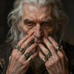 old man 1 2 1 2 with rings on all his fingers deep focus d & d fantasy intricate elegant highly detailed digital painting artstation
