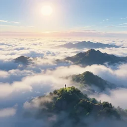 highly detailed photo of dreamy mountains and sea of clouds, sunlit sky, art by raphael lacoste and makoto shinkai and andreas rocha, super wide angle, concept art, 8 k detail post - processing