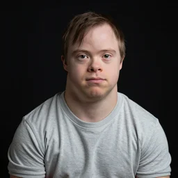portrait of down syndrome xqc, taken by steve mccurry, sharp focus, 4 k editorial photograph, soft lighting, black background