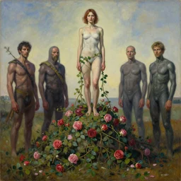 a woman standing on a pile of vines and roses by jacek yerka, alex gray, zdzisław beksiński, dariusz zawadzki, jeffrey smith and h.r. giger, oil on canvas, 8k highly professionally detailed, trending on artstation