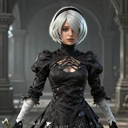 ariana grande in nier automata, unreal engine, 4 k, screenshot, octane render