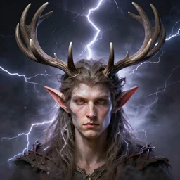 character concept portrait, head-on centralized, elf with antlers. Detailed, high quality, dynamic lightning, fantasy. Artwork by artgerm, WLOP, alex ross, greg rutknowski, Alphonse Mucha