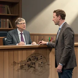courtroom sketch of bill gates and mark zuckerberg
