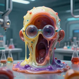laboratory, slime and dots, human made out of wax, drippy, saucy, oouuu, style of emiliano ponzi, by chris ware, futuristic 1 9 9 0 s contemporary art, sci - fi, eye glass, inside view, humanoid pov, intricate artwork by beeple, octane render, trending on artstation, depth field, unreal engine, cinematic, hyper realism, high detail, octane cinema 4 d render, a 2 4 cinematography, 8 k