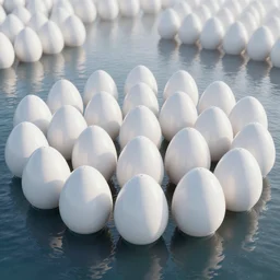 highly detailed 3 d render a beautiful lot of white egg shaped buildings are fused together in the calm water, magnesium, archviz, vincent callebaut composition, mamou - mani, beautiful lighting, no trees ， hyper detailed, 8 k, unreal engine, hdr, dof