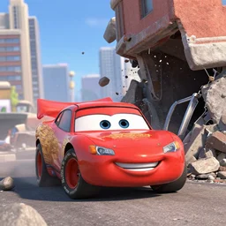 mater from cars crashing into a building, rubble, disney pixars cars, mater, mater